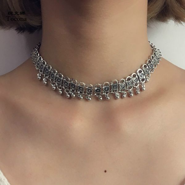 

tocona цветок сплава ожерелья из бисера кисточка короткого necklacepopular модели подиума моды сплав шея и шеи кисточки ожерелье 3543, Golden;silver