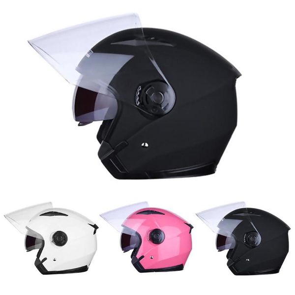 

motorcycle helmet anti-fog double lens adjustable size half face cap for bike cruiser chopper moped scooter atv quick delivery, Black
