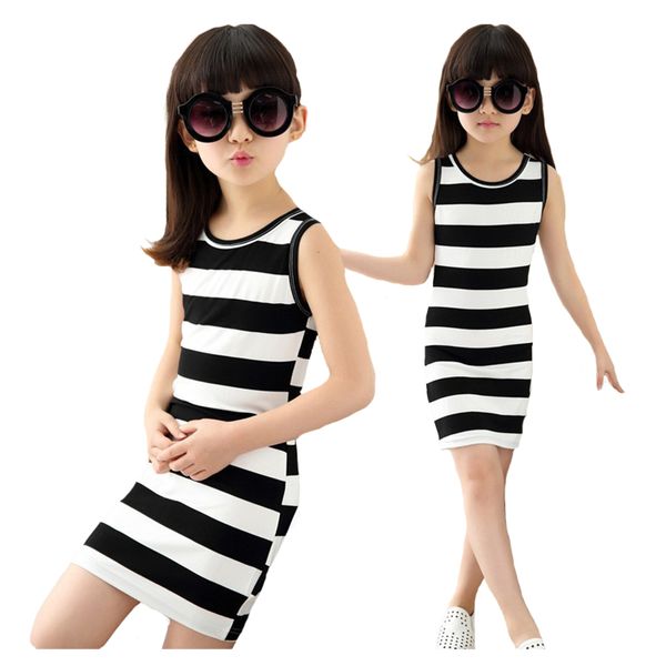 

baby girl clothes dress summer classic black and white striped bag hip t-shirt dress cotton 4-8 year beibei children's clothing, Red;yellow