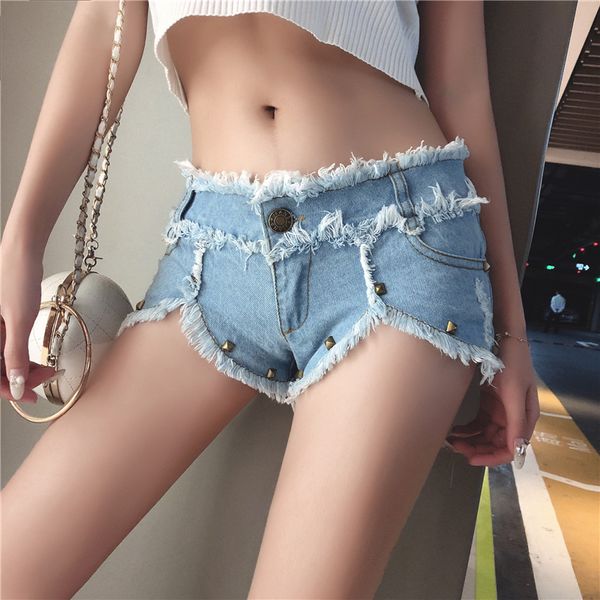 

shorts pencil pants cuffs button rivet sequined low jeans woman softener skinny casual bleached zippers cotton, Blue