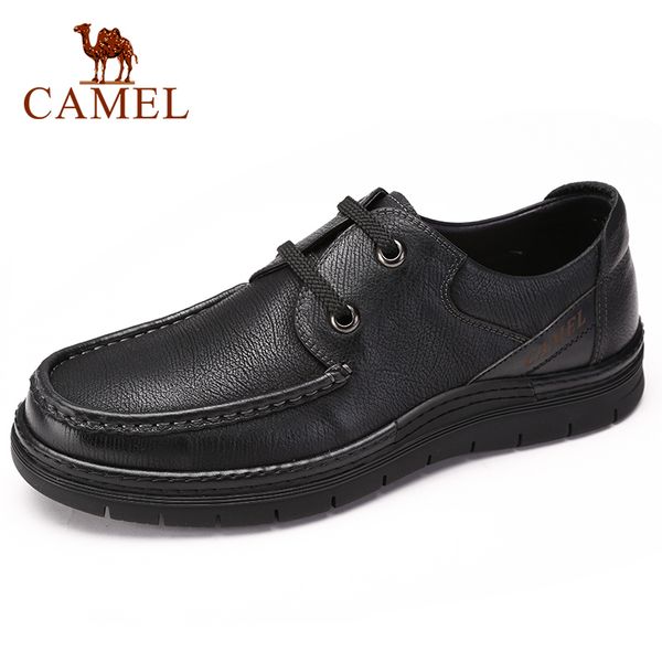 

camel men's shoes autumn fashion daily leisure genuine leather men loafers work commuter shoes flexible cowhide cushioning, Black