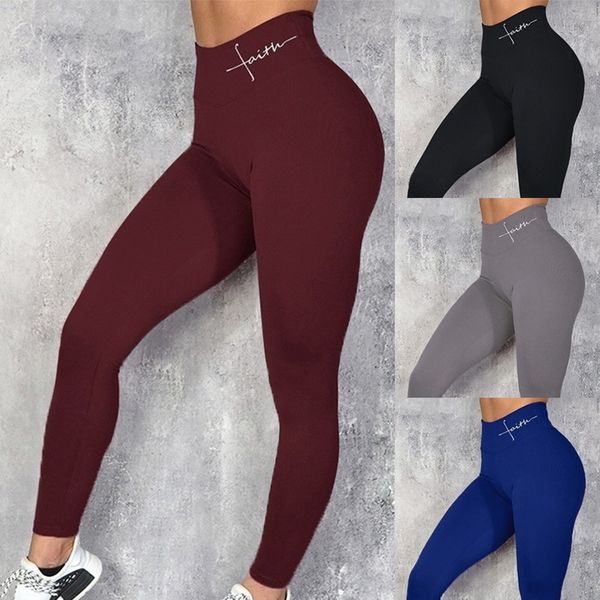 

women high waist yoga pants letter print trousers sport leggings fitness elastic seamless female push up gym pants running, White;red
