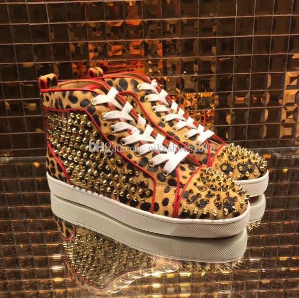 

2019 new arrival famous design mens women leopard horse&gold spikes high red bottom sneakers,brand casual shoes 36-47 ing, Black
