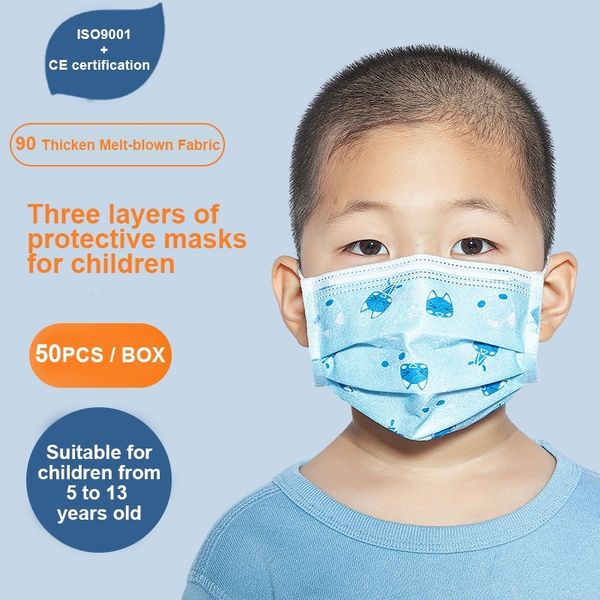 

50 pcs kid anti-virus protective disposable face masks for child cartoon 3 layer dustproof mouth mask with earloop outdoor health protection