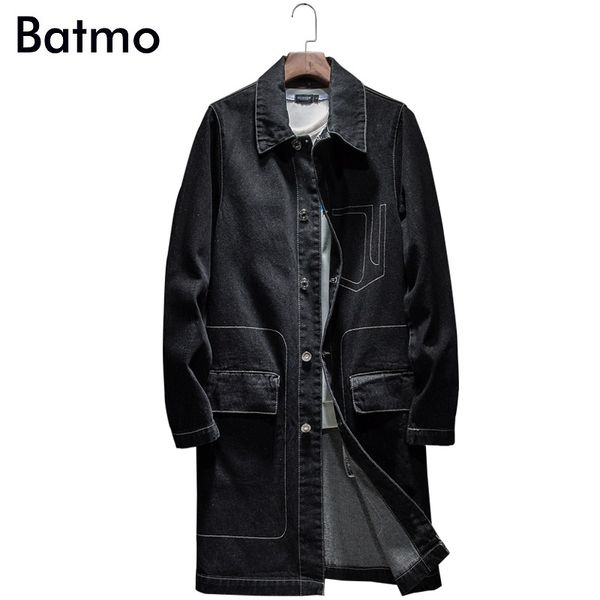 

batmo 2019 new arrival spring cotton denim trench coat men,men's denim casual jackets ,plus-size s-5xl,8027-2, Tan;black