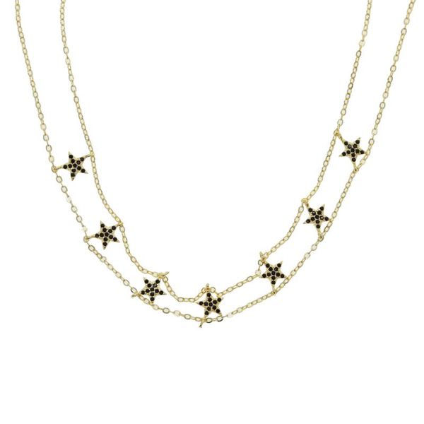 

black cz zirconia shinny star dainty charm gold rose gold colors fashion women 32+10cm star charm choker necklace, Silver