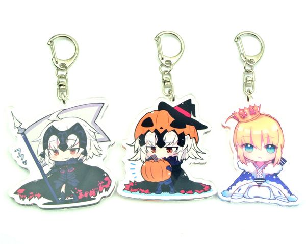 

anime fate/grand order jeanne d'arc (alter) saber key chain pendant halloween cosplay key ring gift acrylic keychain toy, Silver