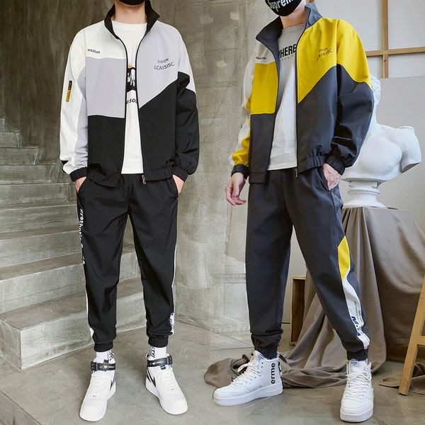 

halozeroo men's casual sweatshirt coat stand collar sweatpants 2 pieces set mixed color long sleeve size -3xl gray black blue