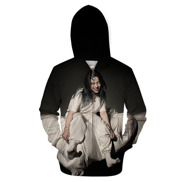 

billie eilish idol 3d print zipper comfortable fashion hip hop style zipper hipster hooded sweatshirt hoodies us size 4xl, Black