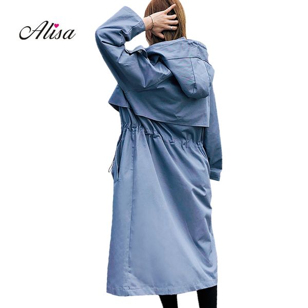 

plus size long coat women autumn harajuku windbreaker 2018 new long sleeve hooded casual trench solid fashion female overcoat, Tan;black
