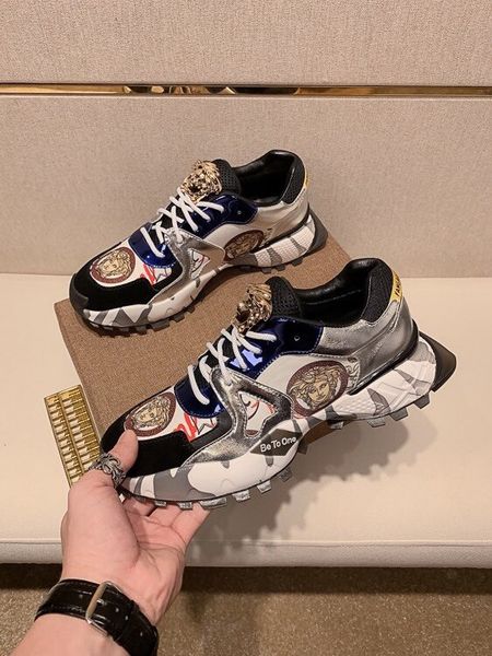 

super sale chain shoes men women flat shoes black white mesh rubber leather fashion casual versace sneakers reaction shoes, Black;red
