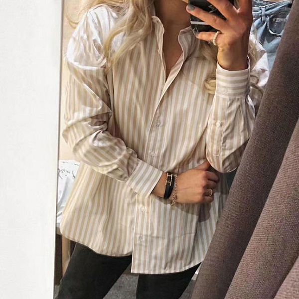 

women stripe long sleeve blouse cotton embroidery loose shirt, White