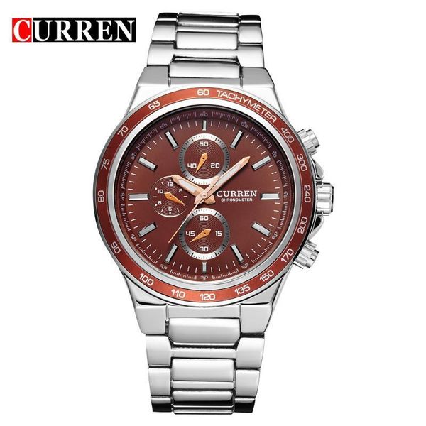 

curren fashion casual analog military sport men watch stainless steel quartz wristwatch relogio masculino horloges mannens saat, Slivery;brown