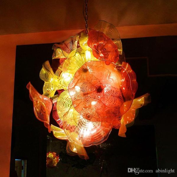 Modern Floral Chandeliers Lâmpada Laranja Amarelo Cor Lustre Rose Flor Luminária Luminária E14 LED Decoração de Casa Candelabro de Vidro