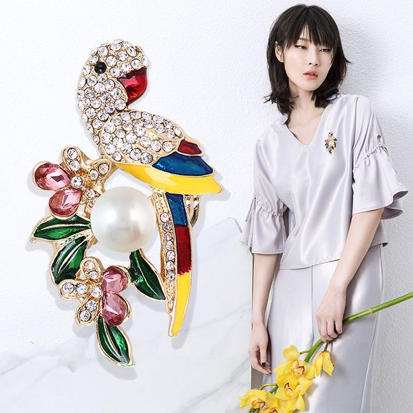 

diamond pearl parrot brooch suit sweater cardigan animal brooch birdie accessories high archives pin woman, Gray
