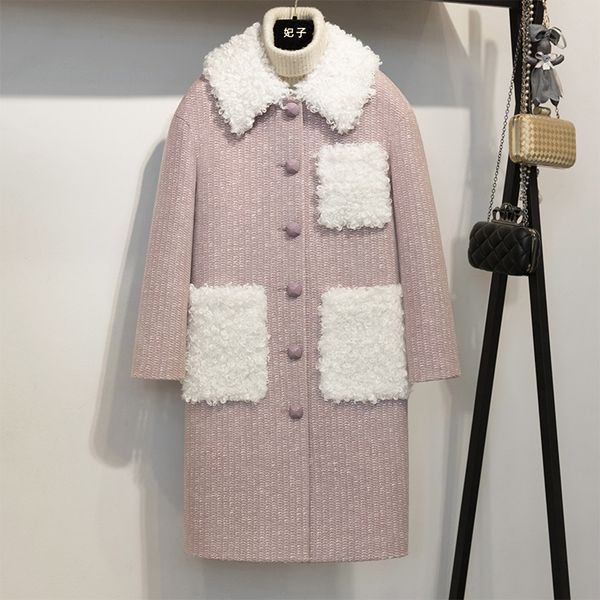

winter 2018 korean version light luxury long style retro coat spring temperament wool coat woman turn-down collar big pocket, Black