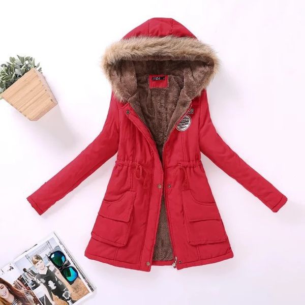 

women winter down jacket overcoat thick coat warm hooded pockets slim faux fur parka jacket female jackets, Tan;black