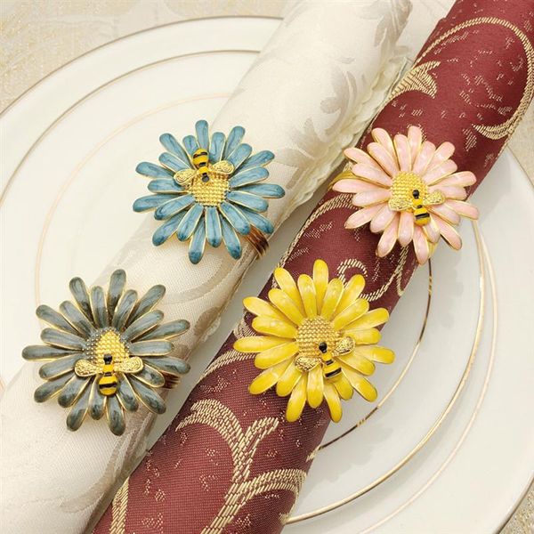 

daisy flower shaped alloy napkin rings bee decorative fashion serviette buckles chinese style napkin decoration