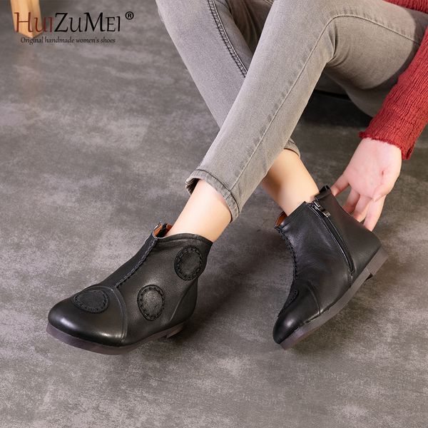 

huizumei fashion 2018 winter boots women shoes snow ankle boots for women platform women's genuine leather ankle, Black