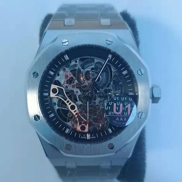 

2019 u1 designers mens watches royal double faced hollowing automatic mechanical 43mm orologio diwatch stainless steel strap wristwatch, Slivery;brown