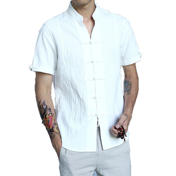 

2019 linen cotton men shirt man clothing white short sleeve flax shirt slim retro shirts male kimono hombre camisas -3xl, White;black