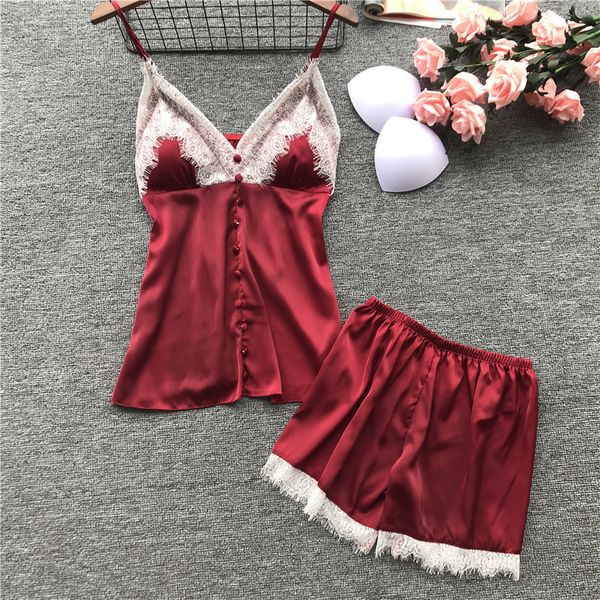 

womens pajamas summer pijama mujer satin pajamas lace with chest pad 2 piece suit home service sleepwear, Blue;gray