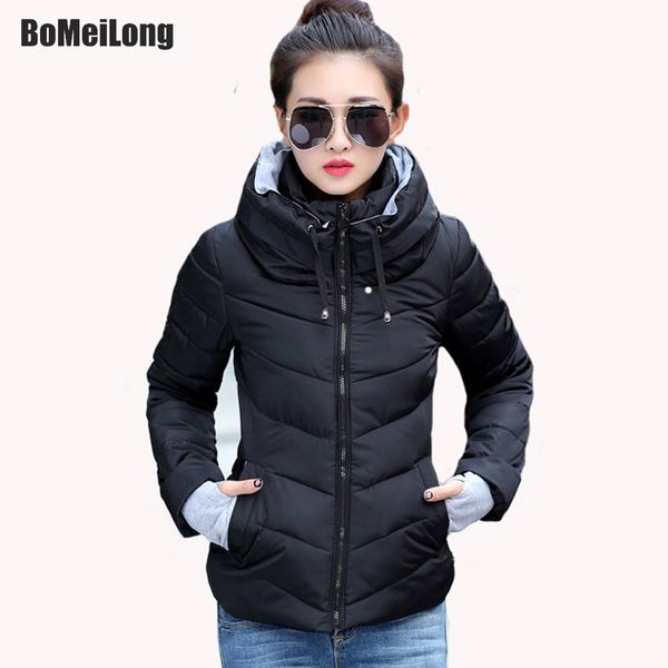 

winter jacket women fashion womens parkas thicken outerwear solid hooded coats short female slim cotton padded basic b0457, Black;brown