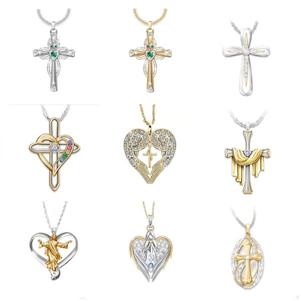

8seasons vintage women cross pendents necklace gold/silver color punk chain couple fashion street hip hop clavicle metal jewelry, Golden;silver
