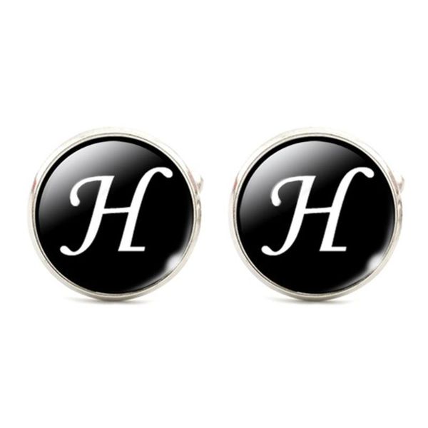 

men cuff alphabet single letter black bottom silver plated party vintage cuff 16mm male round link, Silver;golden