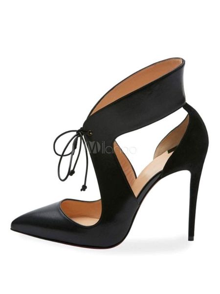 

moraima snc black high heels women's pointed toe lace up cut out shoes summer thin heels lace-up sandal