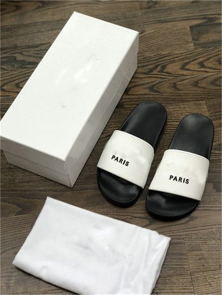 

paris luxury designer mens womens summer sandals beach slide slippers ladies flip flops loafers print leather solid color eur 36-45 with box, Black