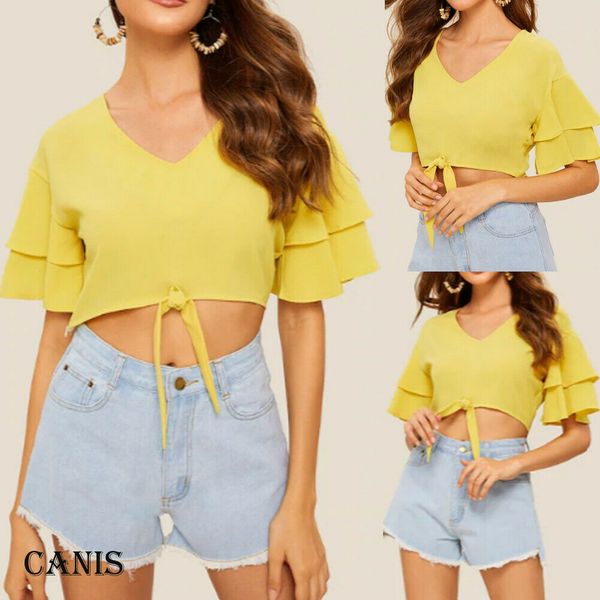 

womens ladies short sleeve crop t-shirt vest round neck stretch plain, White