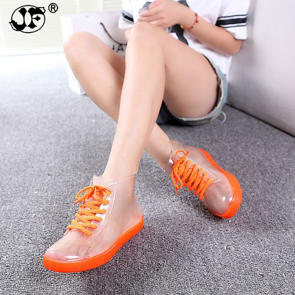 

ankle rain boots british fashion platform lace up pu waterproof motorcycle colorful ankle boots woman shoes, Black