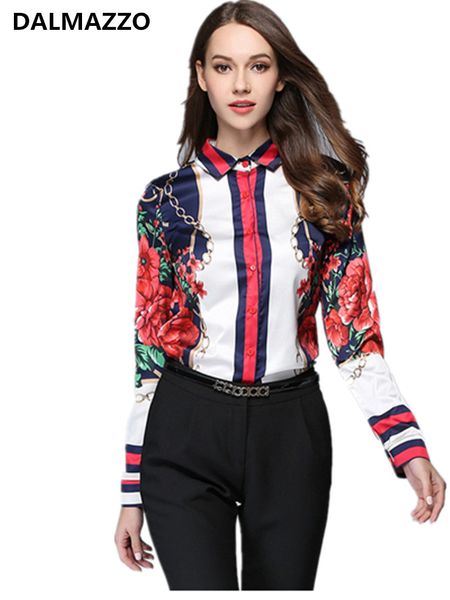 

women work blouse 2018 designer new spring autumn long sleeve turn-down collar print office casual runway shirts feminina xl xxl, White