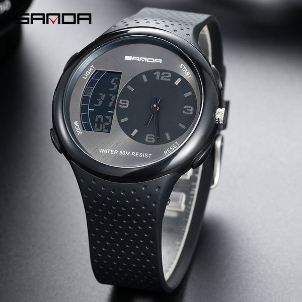 

2019 new fashion watch men's junior high school students electronic watch fashion waterproof night light sports, Slivery;brown