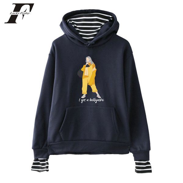 

kpop billie eilish print fake two pieces hoodies sweatshirts women men 2019 hit hop casual cotton streetwear harajuku clothes, Black