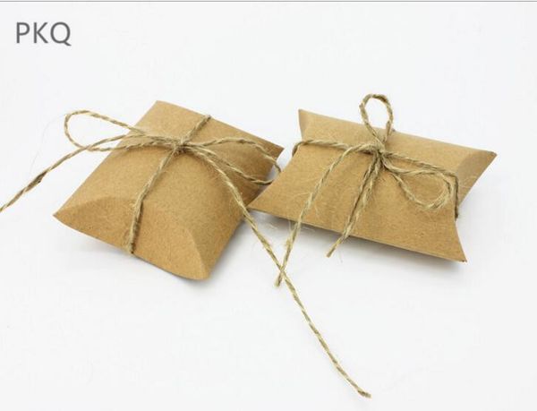 

100pcs/lot brown kraft box wedding candy boxes blank diy pillow packaging box mini gift 9*6.5*2.5cm