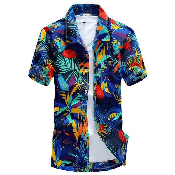 

mens hawaiian shirt male casual camisa masculina printed beach shirts hc short sleeve brand clothing asian size, White;black