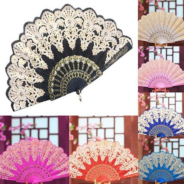

fan ethnic style dance party wedding golden tone hand held flower folding