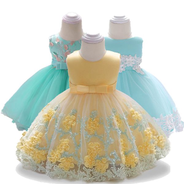 

flower newborn baby girls baptism dresses for 3 6 12 18 24 month 1 2 year 1st birthday new born princess christening gown outfit, Red;yellow