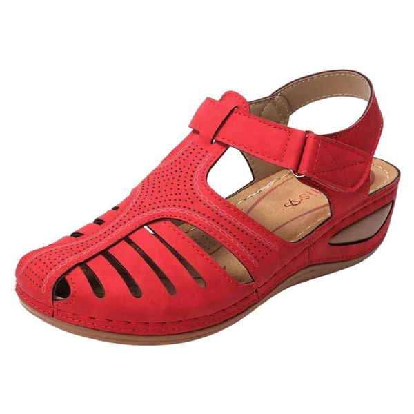

sagace woman shoes sandals lightweight hollow soles large size loose mid heel flat strap dignified sandals women summer shoes, Black
