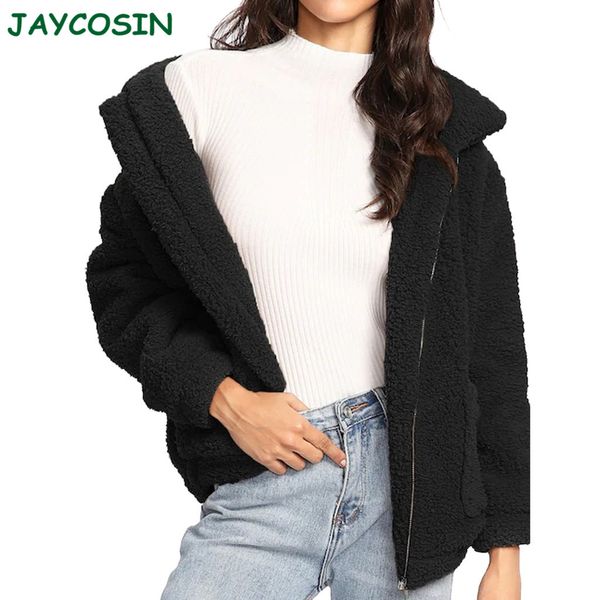 

jaycosin одежда женщины повседневная solid color outwear способа женщин куртки осень зима теплая zipper thicker шинель женский 1069, Black