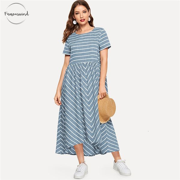 

chevron smock maxi dress women striped ankle length short sleeve summer dress round neck cotton lady a line long dress, Black;gray
