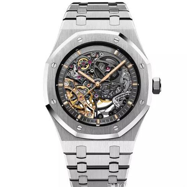 

новые мужские часы royal oak series skeleton 15407or stanless steel 42mm высокое качество автоматическое движение спортивные мужские часы, Slivery;brown