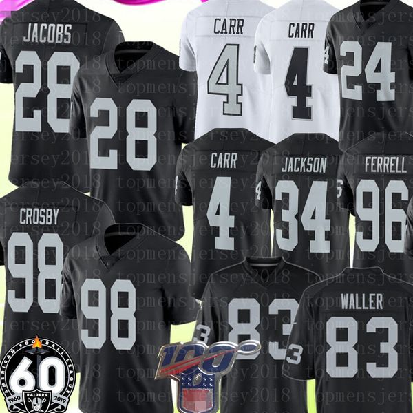 

oakland # raider 28 josh jacobs 98 maxx crosby 83 darren waller jersey 4 derek carr bo jackson 24 johnathan abram marshawn lynch ferrell, Black;red