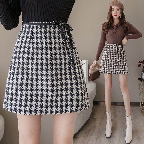 

han edition of the new fund of 2019 autumn winters is a word skirt joker plover case cloth bowknot bag hip bust skirt, Black