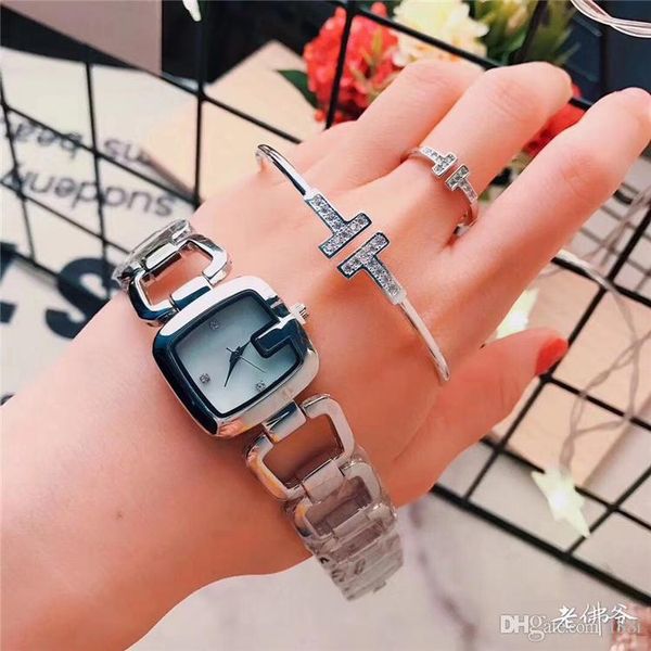 

r fashion women quartz watch square frame bracelet elegant watch stainless steel luxury lady watches rose gold/silver wholesale, Slivery;brown