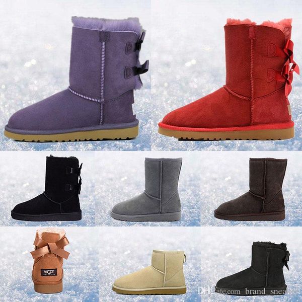 

wgg women australia boots short mini classic knee tall winter snow boots designer bailey bow ankle bowtie black grey chestnut red size 36-41