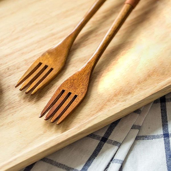 

solid wood fork for desserts, chips, snacks, cereal, salad, fruit, decoration,handmade with phoebe wood, long handle string wrap