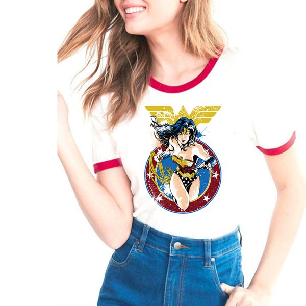 

womens designer t shirts women designer clothes anime wonder woman lovelty cartoon funny tee shirt femme casual tees, White